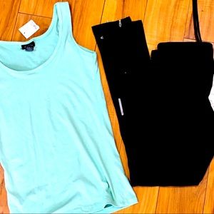 Teal aqua tank top and black fitness compression leggings - activewear g…